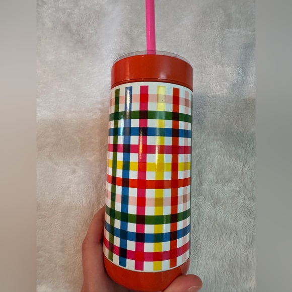 NEW NWT Ban.do Stainless Steel Block Party Plaid Colorful Straw Tumbler Cup - Picture 8 of 12
